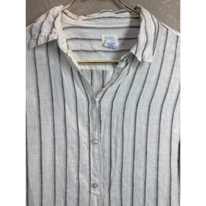 Sigrid Olsen Women’s 100% Linen Striped Button Down Shirt Roll‎ Sleeves Small